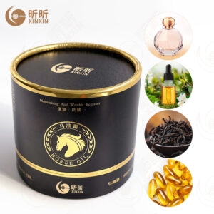 Paper Tube Packaging Cylinder Container for Horse Oil with Plastic Insert and Gold Foil Cardboard